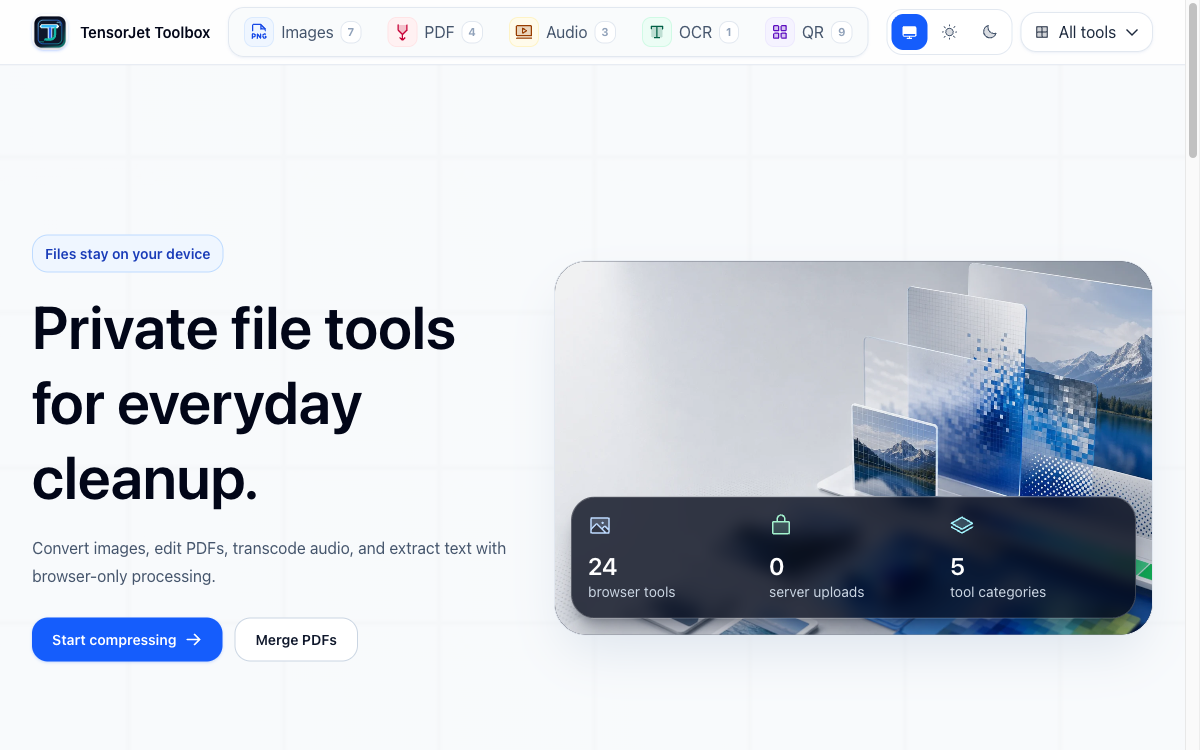 TensorJet Toolbox browser file tools homepage